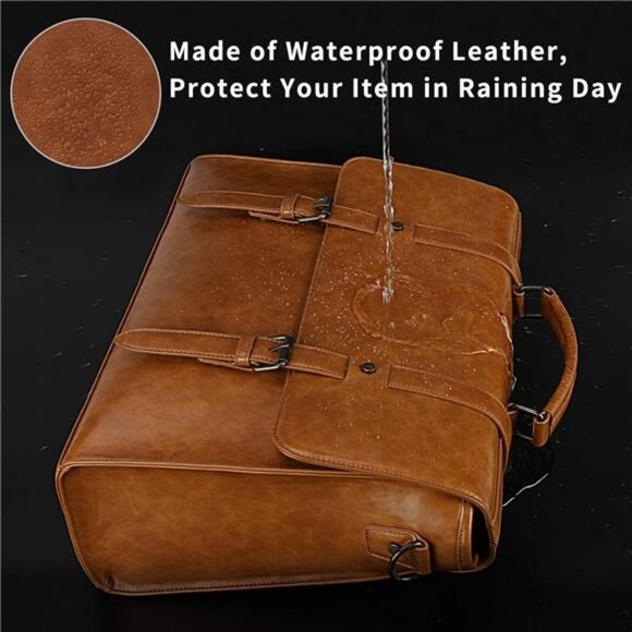 Mens Messenger Bag Vintage 15.6 Inch Waterproof Leather Laptop Briefcase Satchel - Picture 2 of 7